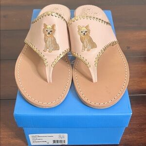 Jack Rogers Yorkie Embroidered Sandals Women's size 10 New in Box Dog Lover